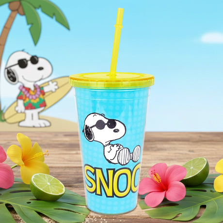 Vaso de Plástico con Tapa y Popote, Snoopy, 500 ml