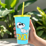 Vaso de Plástico con Tapa y Popote, Snoopy, 500 ml