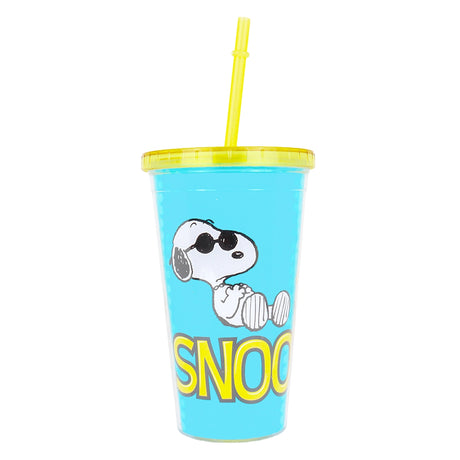 Vaso de Plástico con Tapa y Popote, Snoopy, 500 ml
