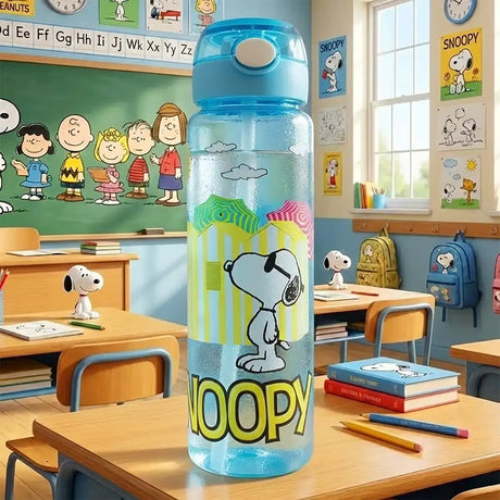 Botella de Agua con Botón, Peanuts, Color Azul, 680 ml