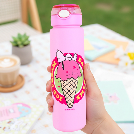 Botella de Agua con Popote, Peanuts, Color Rosa, 750 ml