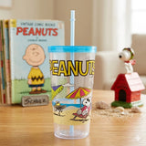 Vaso de Plástico con Tapa y Popote, Snoopy, Color Azul, 900 ml