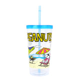 Vaso de Plástico con Tapa y Popote, Snoopy, Color Azul, 900 ml