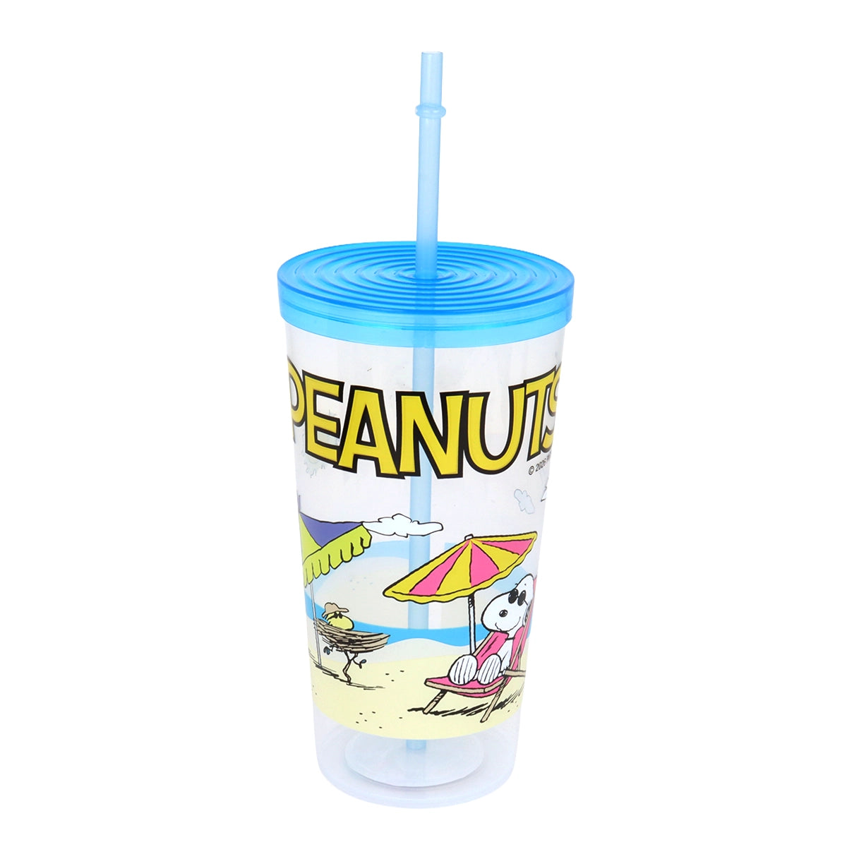 Vaso de Plástico con Tapa y Popote, Snoopy, Color Azul, 900 ml