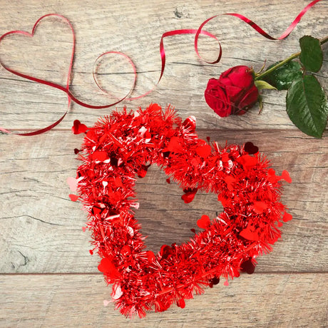 Corazón de Tinsel Decorativo, Color Rojo
