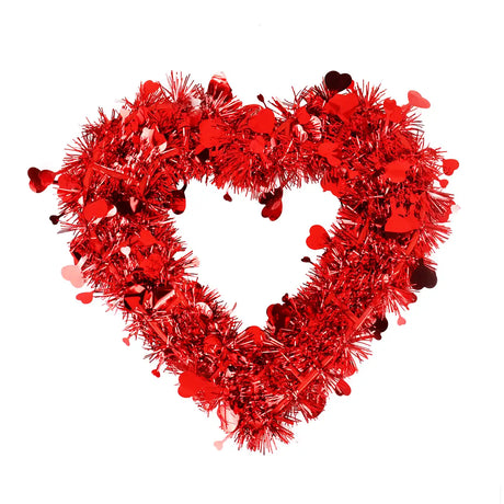 Corazón de Tinsel Decorativo, Color Rojo