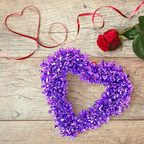 Corazón de Tinsel Decorativo, Color Morado