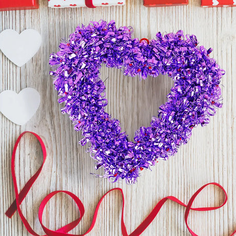 Corazón de Tinsel Decorativo, Color Morado