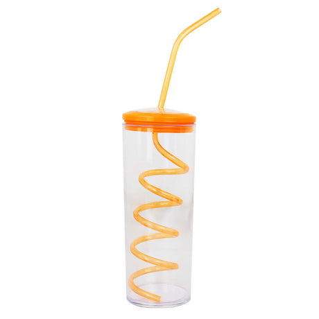 Botella de Agua con Popote, Color Naranja, 320 ml