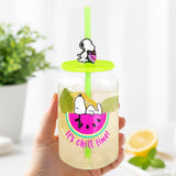 Vaso de Cristal con Tapa, Penauts, Color Verde