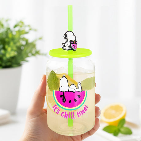 Vaso de Cristal con Tapa, Penauts, Color Verde