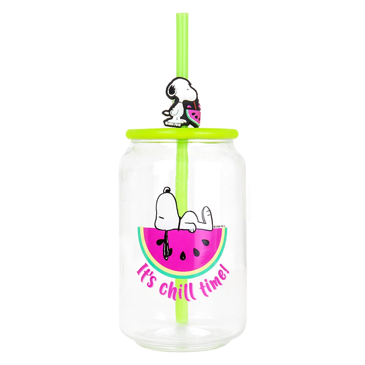 Vaso de Cristal con Tapa, Penauts, Color Verde