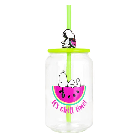 Vaso de Cristal con Tapa, Penauts, Color Verde