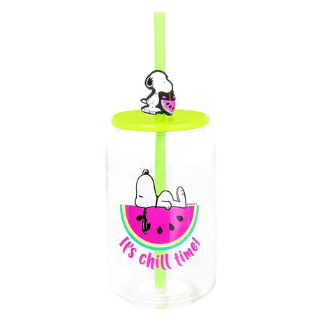 Vaso de Cristal con Tapa, Penauts, Color Verde