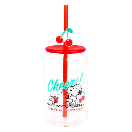 Vaso de Cristal con Tapa, Penauts, Color Rojo