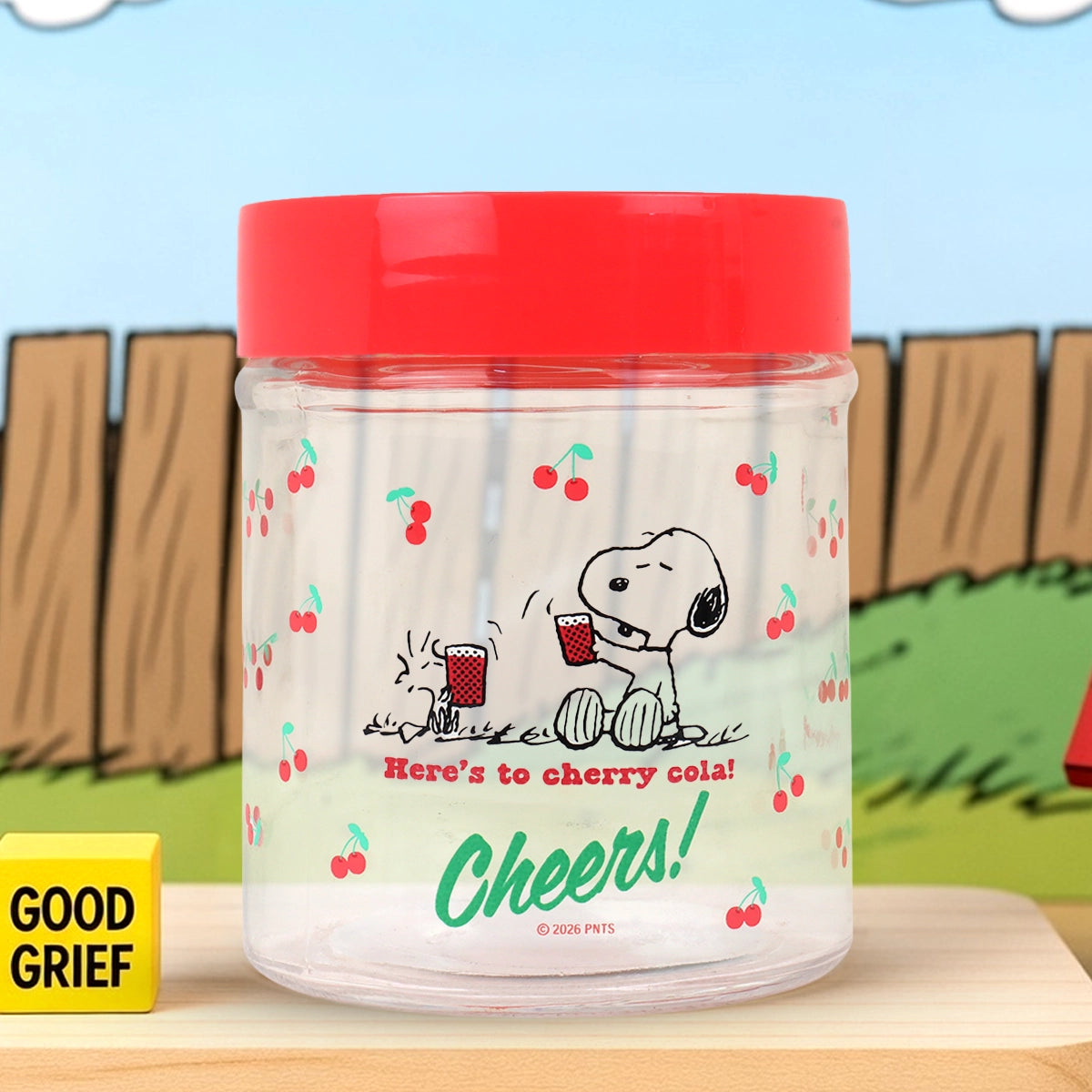 Frasco, Peanuts, Tapa Color Rojo, 330 ml