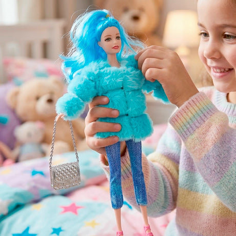 Muñeca, Abrigo Azul de Peluche