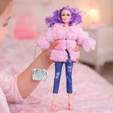 Muñeca, Abrigo Morado de Peluche