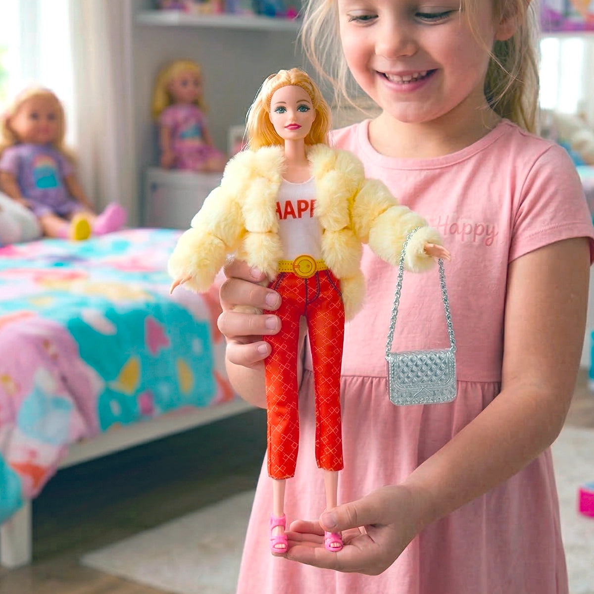 Muñeca, Abrigo Amarillo de Peluche