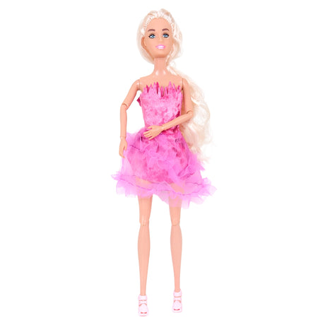 Muñeca con Vestido Brillante, Color Rosa