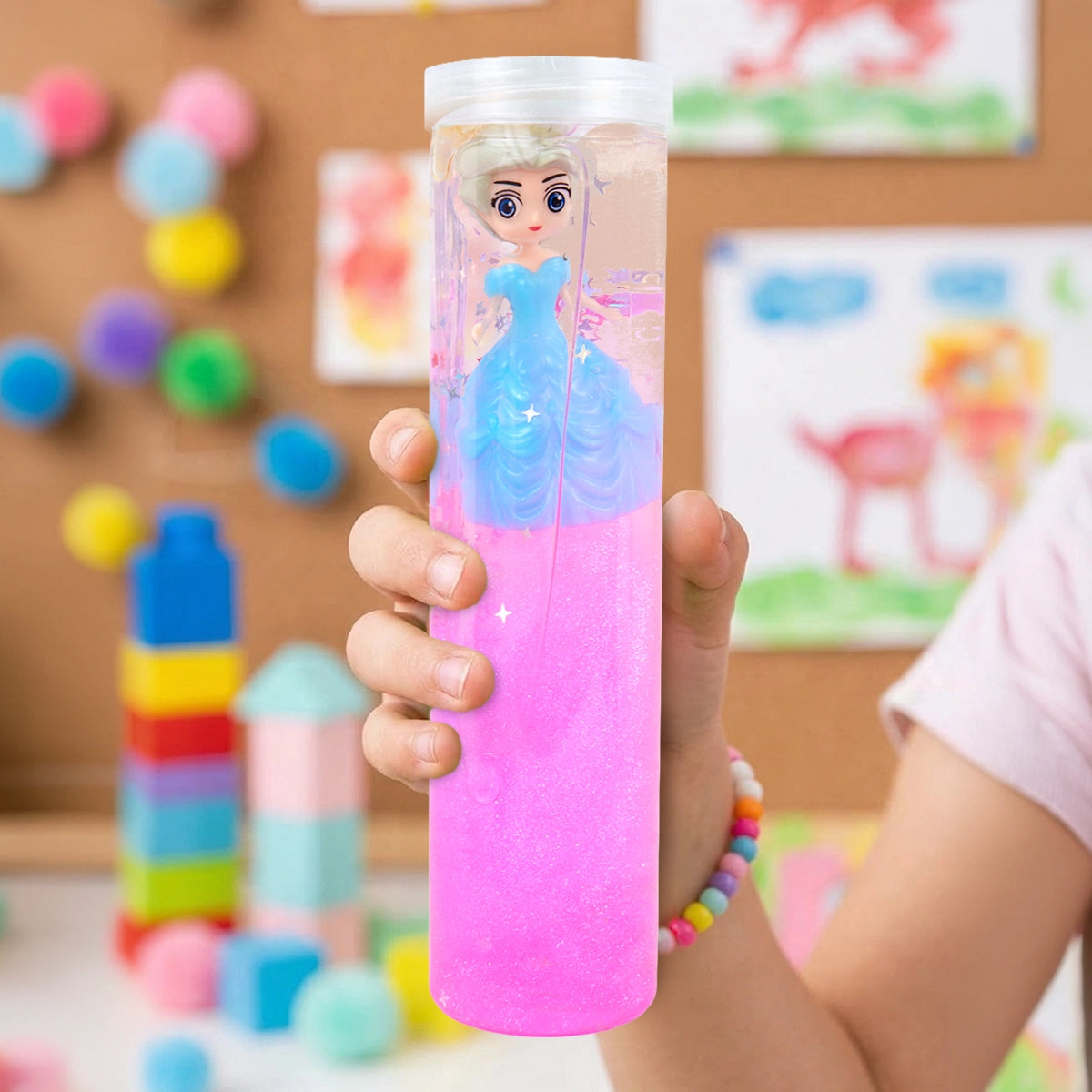 Slime con Muñeca, Glitter, Color Rosa y Azul, 350 gr