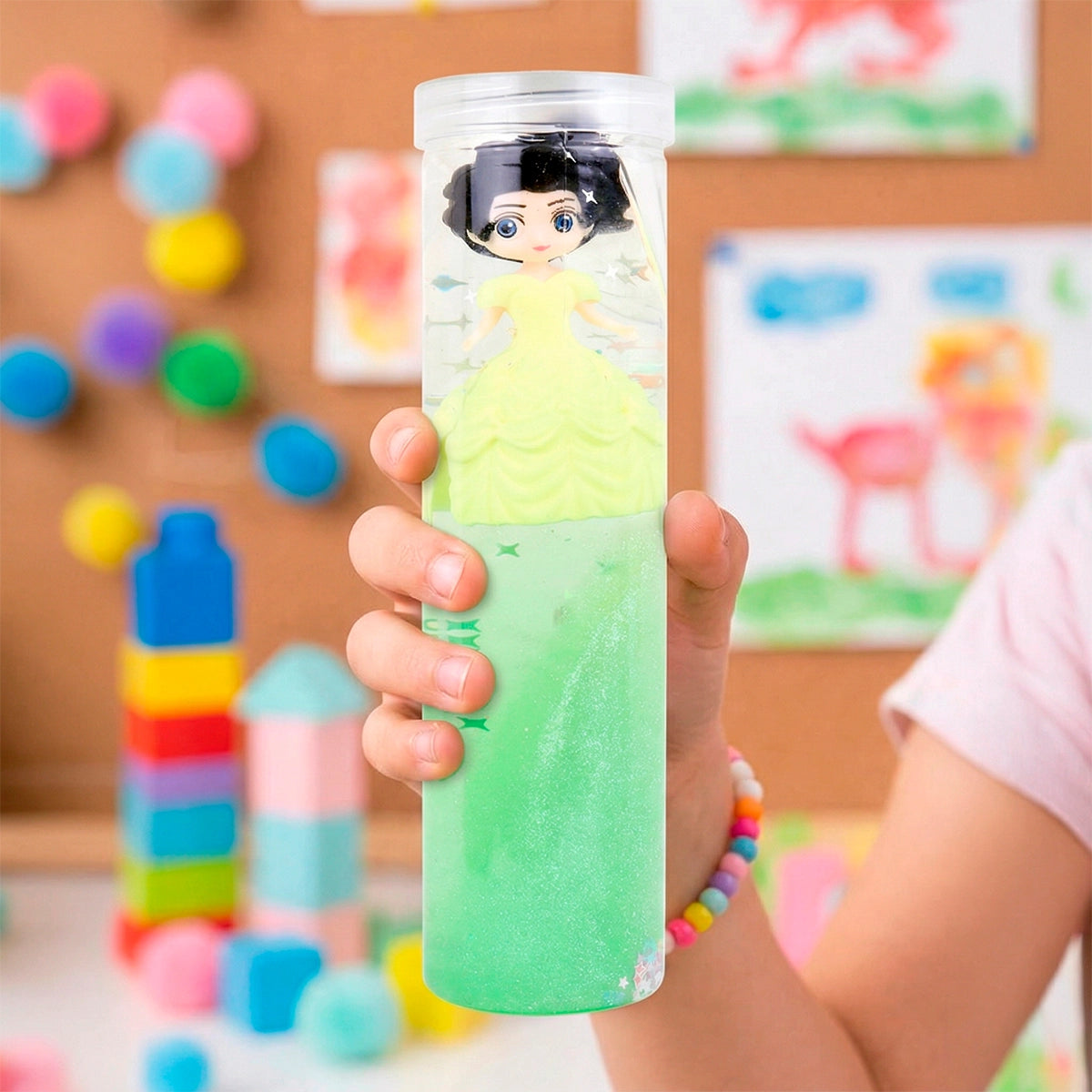 Slime Verde con Muñeca, Glitter, 350 gr