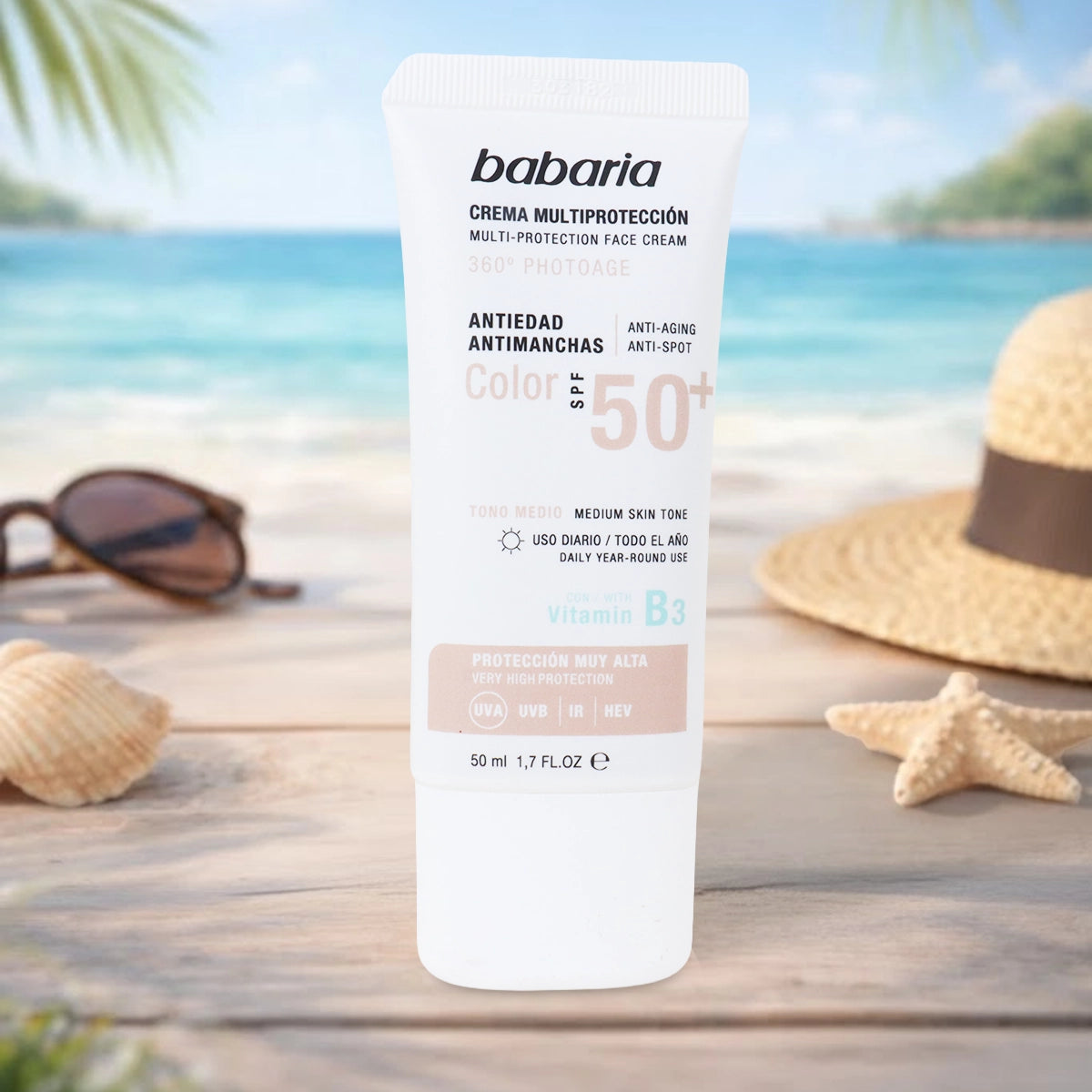 Crema Facial Multiprotectora con Color, Babaria, 50 ml