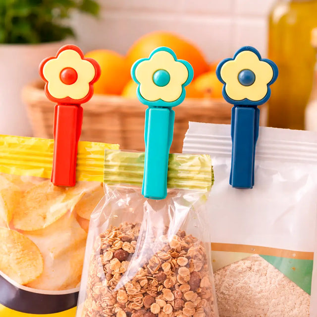 Clip Sellador para Alimentos, Flor, 3 pzas