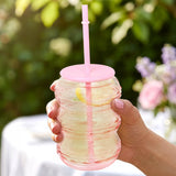 Vaso de Cristal con Tapa, Color Rosa