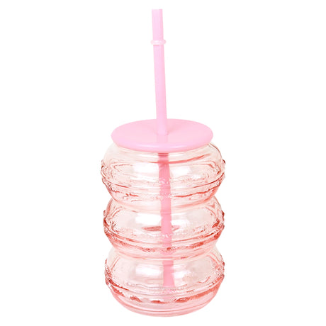 Vaso de Cristal con Tapa, Color Rosa
