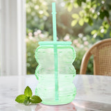 Vaso de Cristal con Tapa, Color Verde