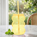 Vaso de Cristal con Tapa, Color Amarillo