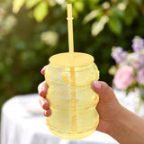 Vaso de Cristal con Tapa, Color Amarillo