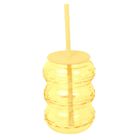Vaso de Cristal con Tapa, Color Amarillo