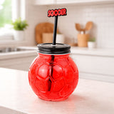 Balón, Vaso de Cristal con Popote, Color Rojo