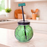 Balón, Vaso de Cristal con Popote, Color Verde