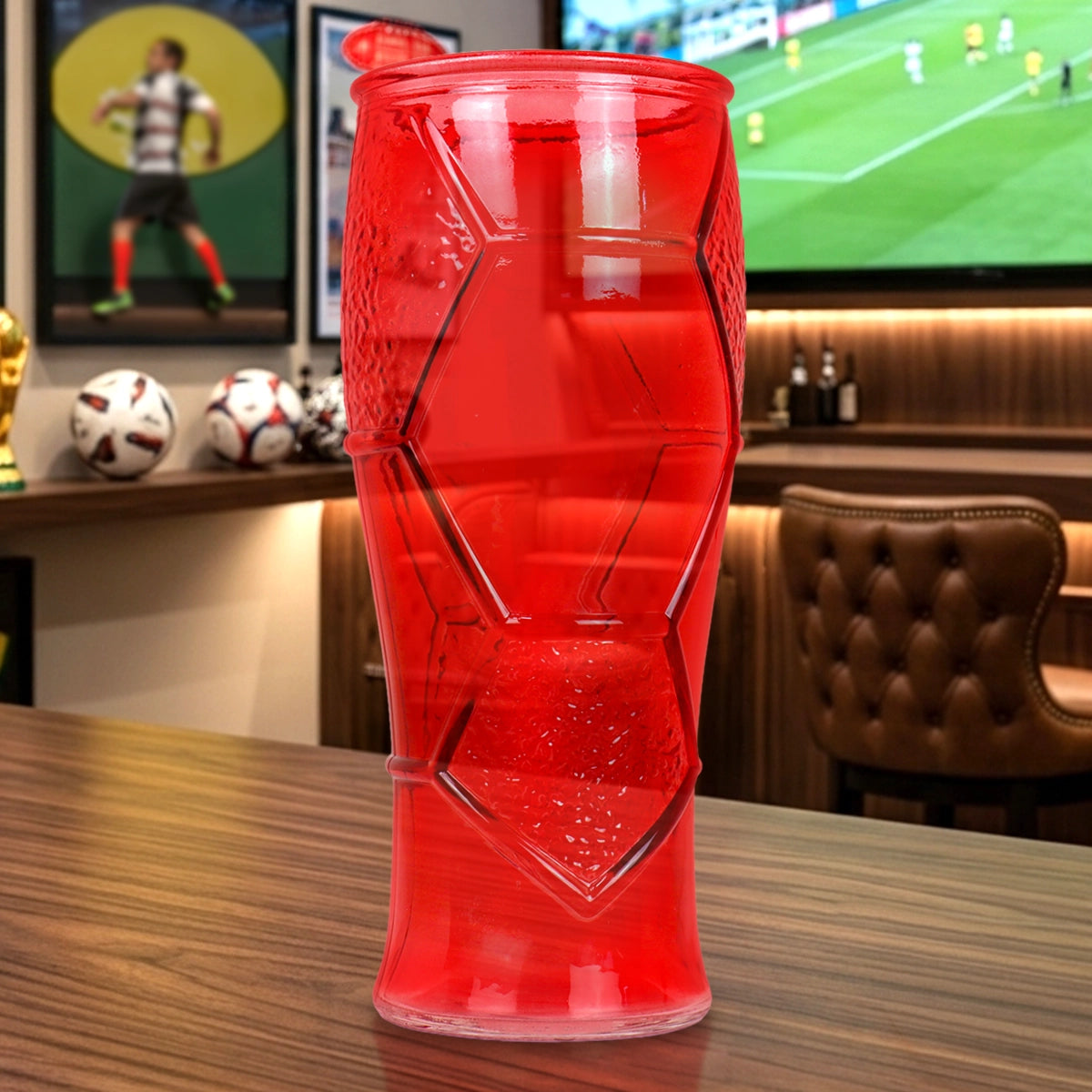 Vaso de Cristal Mundialero, Color Rojo