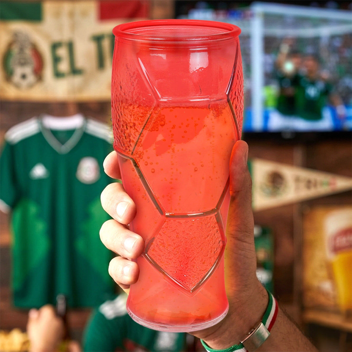 Vaso de Cristal Mundialero, Color Rojo