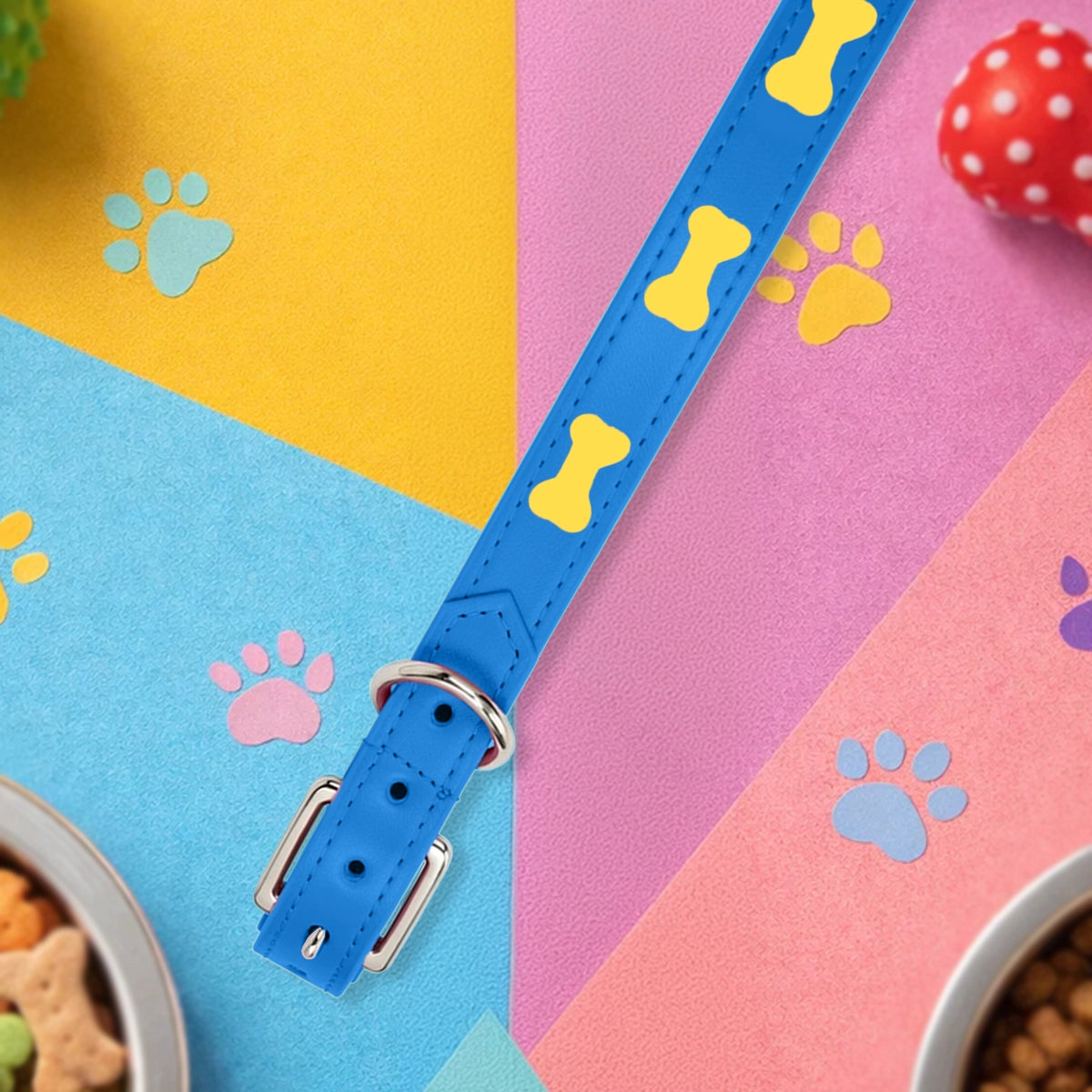 Collar para Mascota, Vinil, Color Azul y Amarillo
