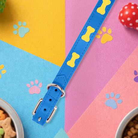 Collar para Mascota, Vinil, Color Azul y Amarillo