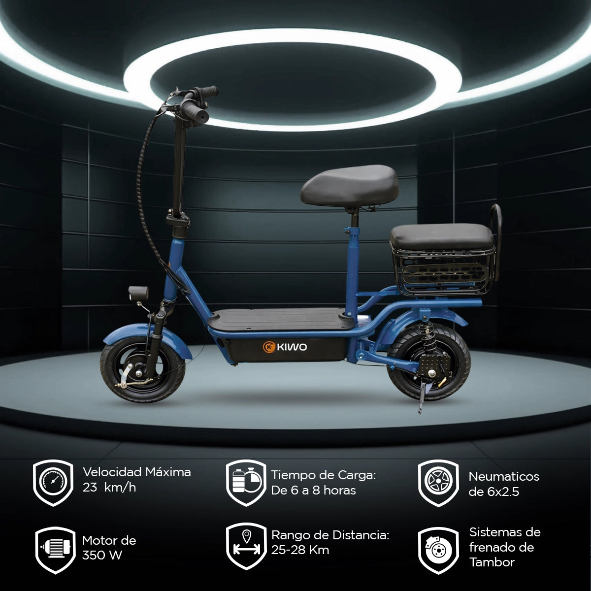 Scooter Eléctrico con Asiento, Color Azul