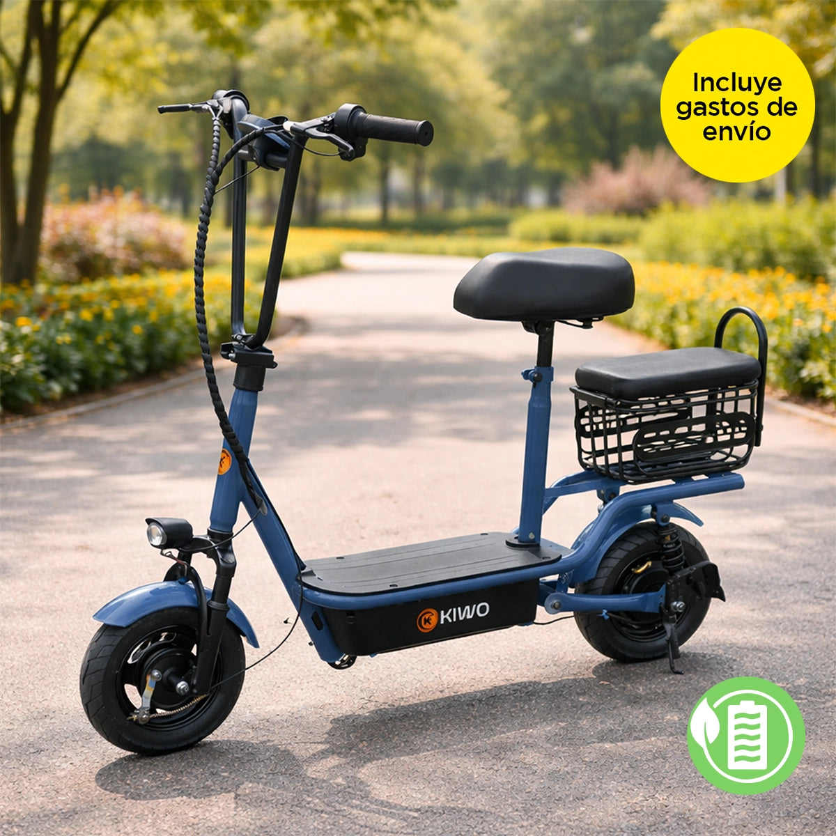Scooter Eléctrico con Asiento, Color Azul