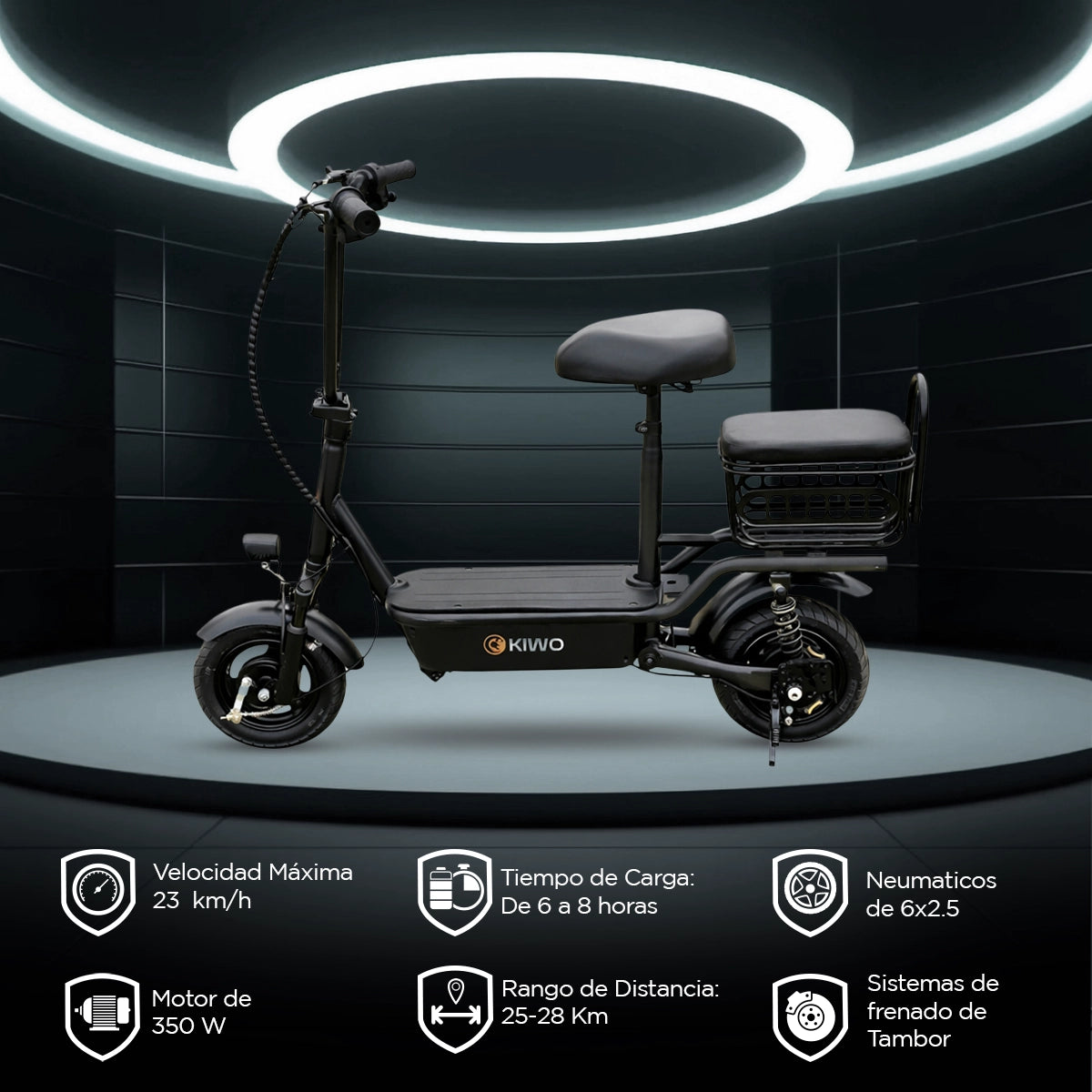 Scooter Eléctrico con Asiento, Color Negro