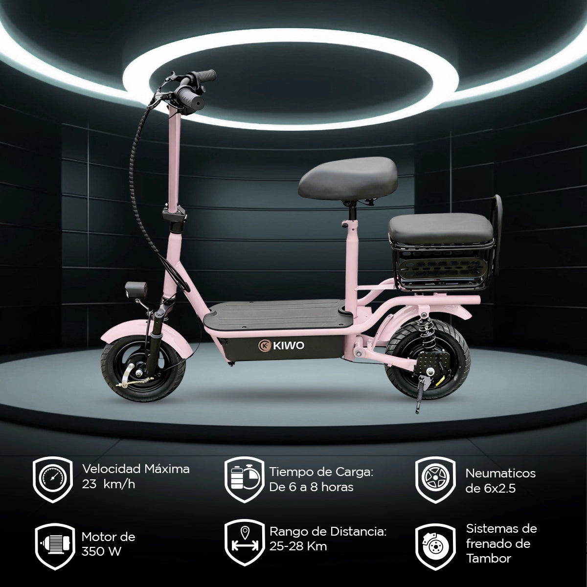 Scooter Eléctrico con Asiento, Color Rosa