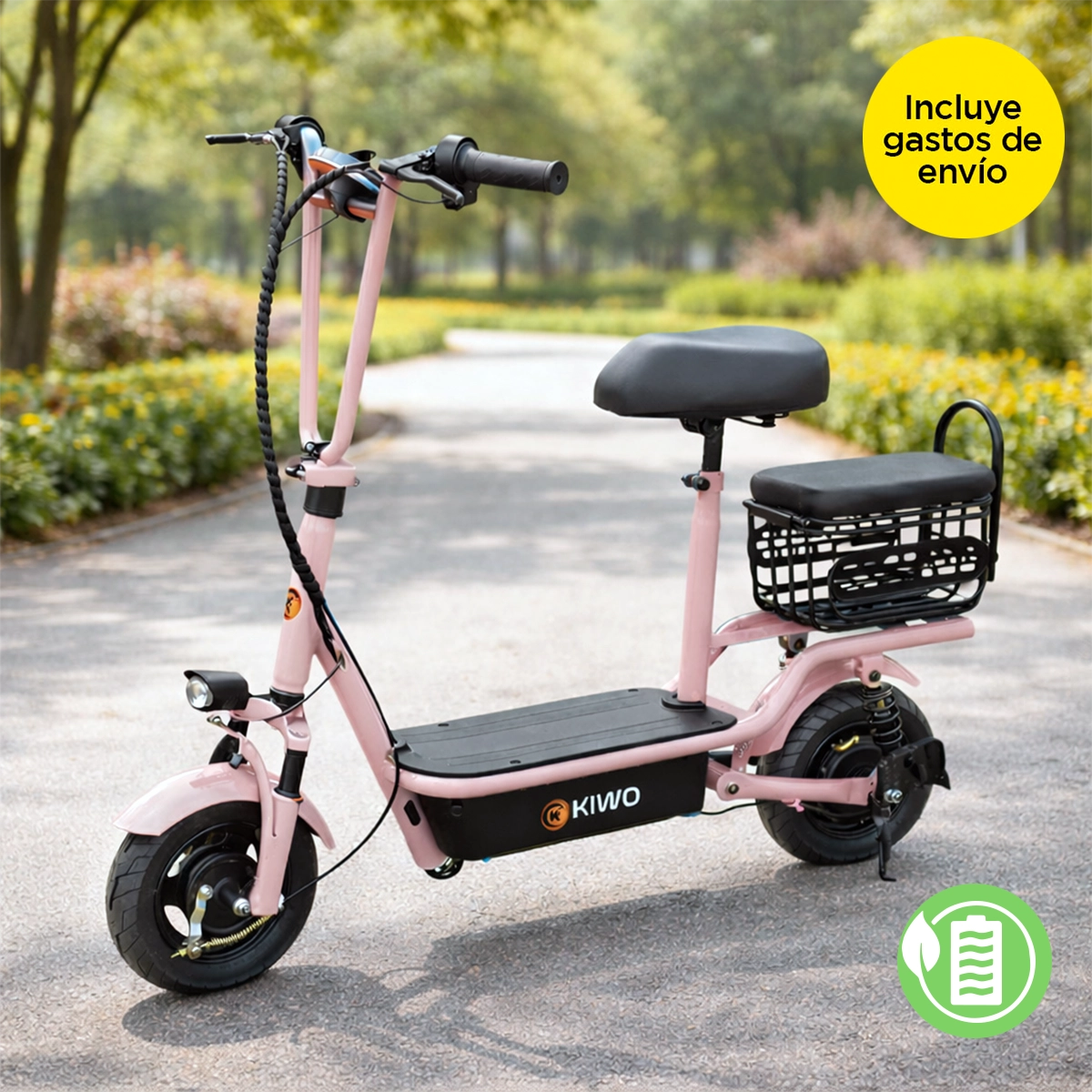 Scooter Eléctrico con Asiento, Color Rosa