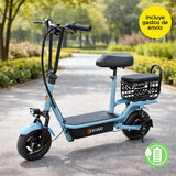 Scooter Eléctrico con Asiento, Color Azul Claro
