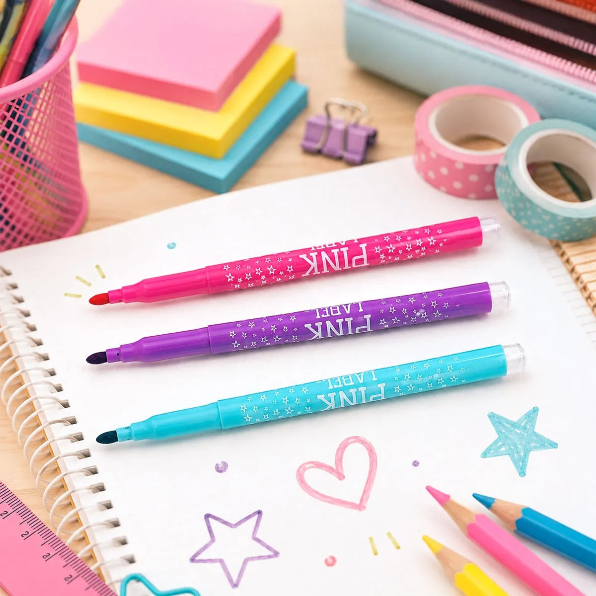 Marcatextos con Glitter, Pink Label, 3 pzas