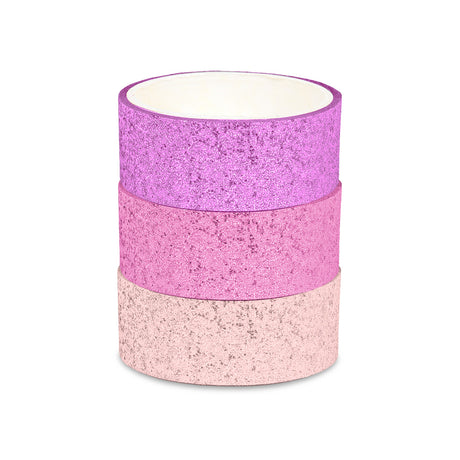 Cinta con Diseño, Glitter, Color Rosa, 3 pzas
