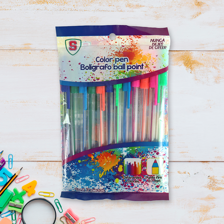 Bolí­grafos de Colores, Punto Fino, 12 pzas