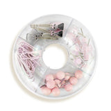 Estuche Dona con Clips y Pines, 64 pzas, Color Rosa